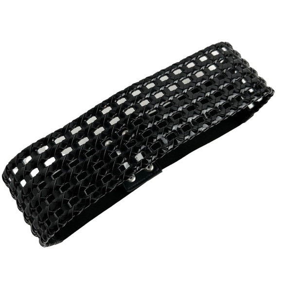 Black Open Weave Stretch Back Wide Belt - Picture 1 of 6